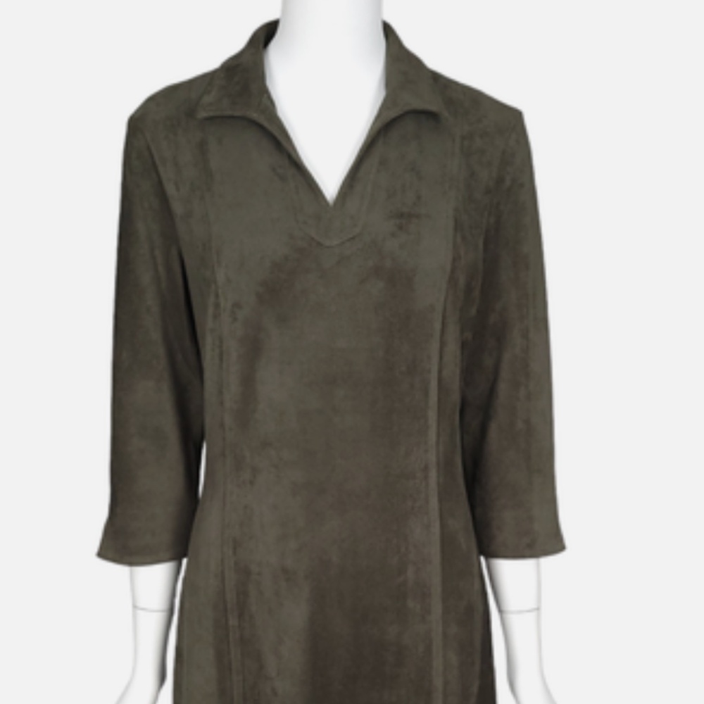 J. McLaughlin Hunter Green Faux Suede Collared V Neck Dress